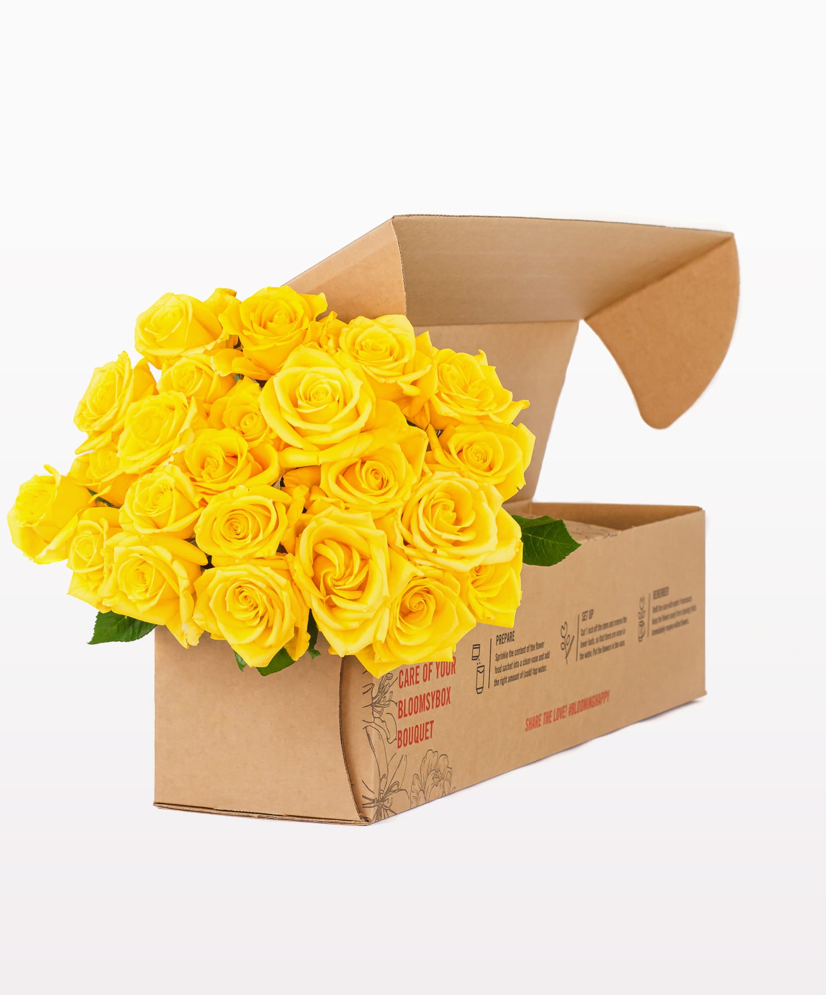 Vibrant yellow roses beautifully arranged and packaged for delivery in a BloomsyBox.